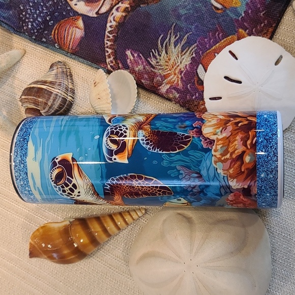 SEA TURTLE tote & stainless steel tumbler set. - Picture 2 of 3